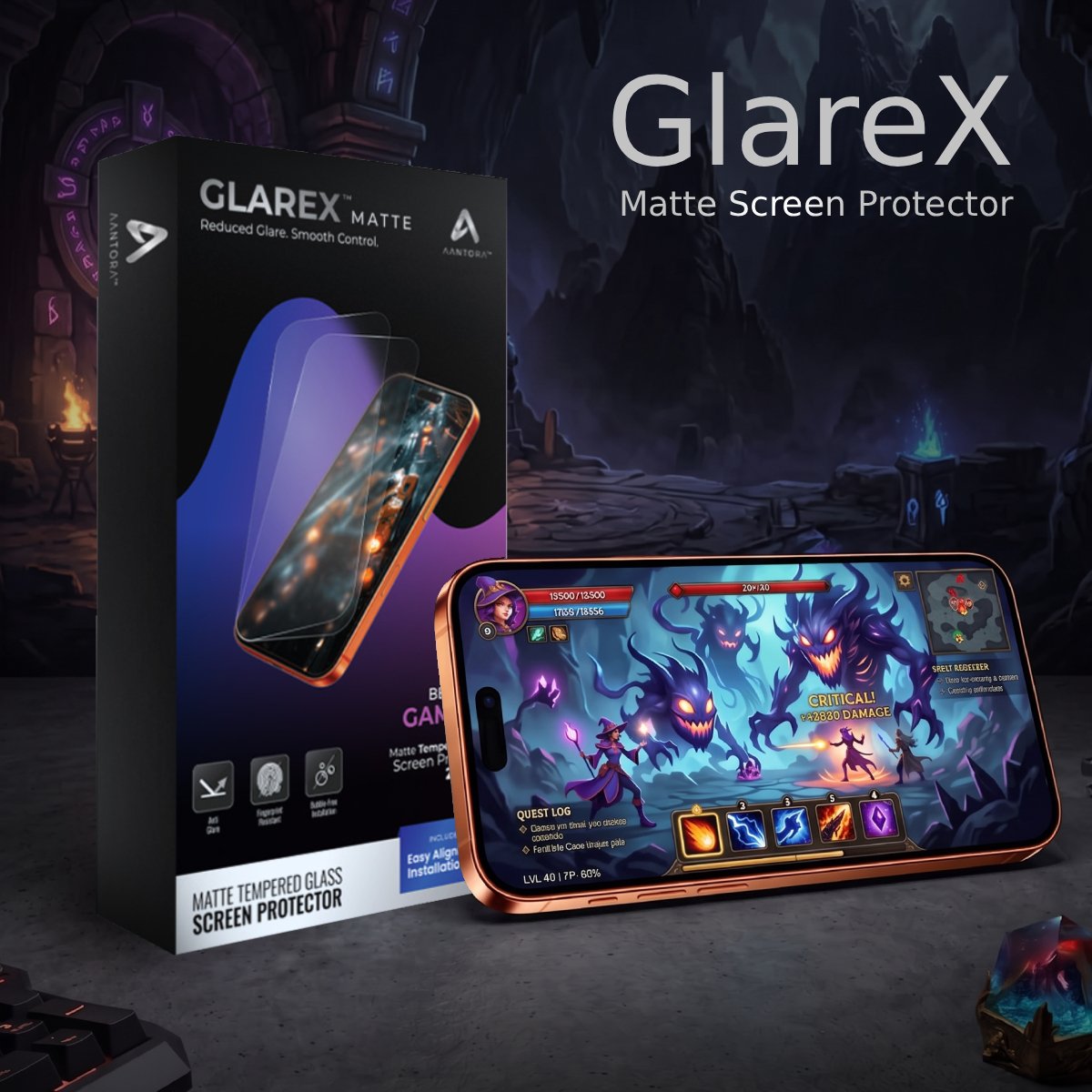 AANTORA GlareX matte anti-glare tempered glass 2-pack