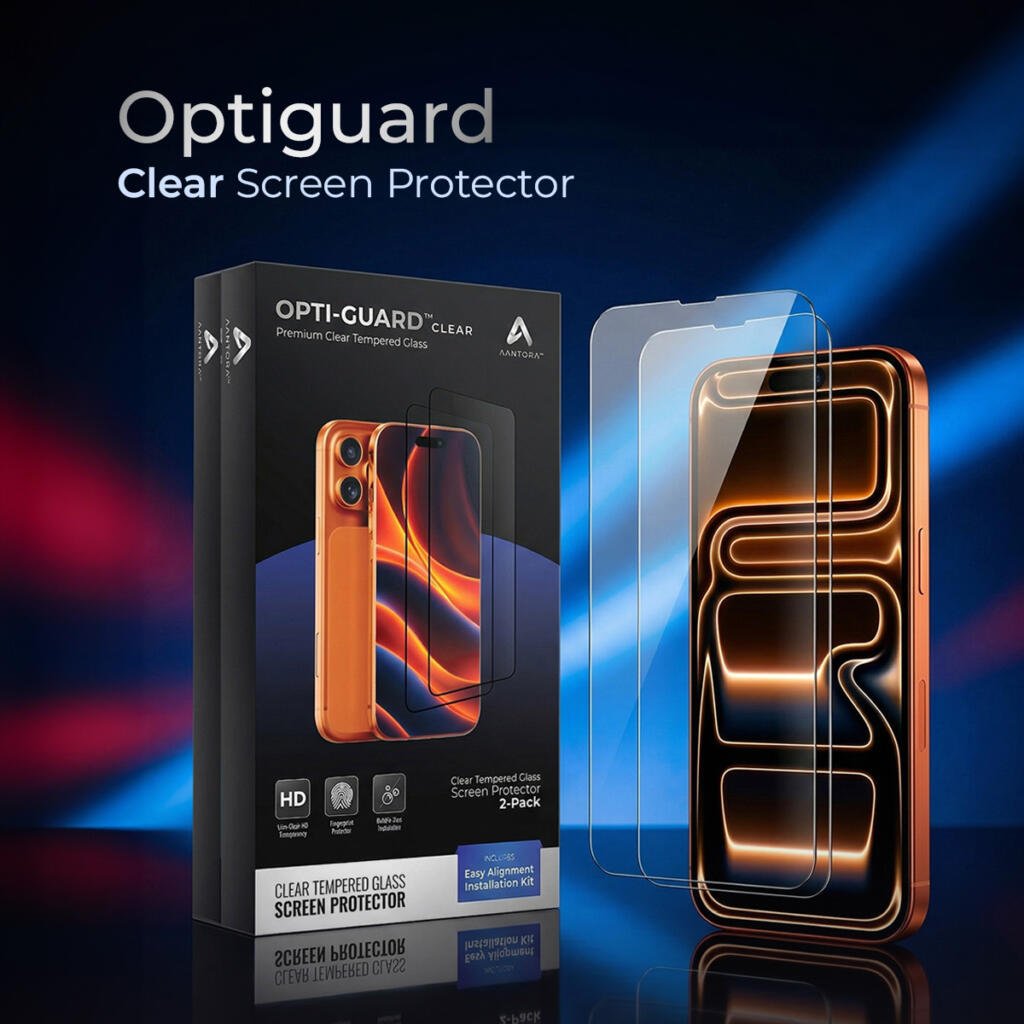 AANTORA OptiGuard clear tempered glass screen protector, 2-pack