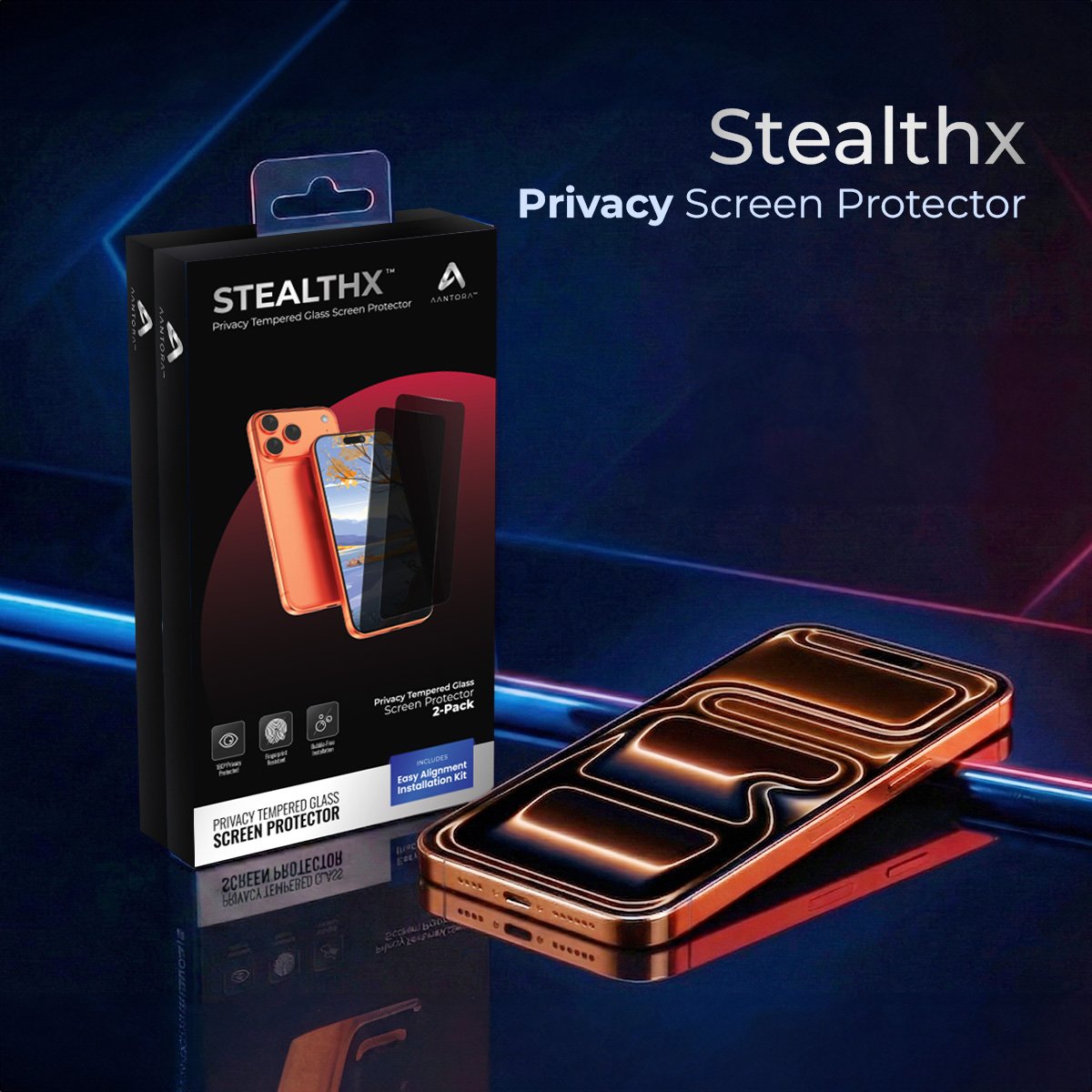 AANTORA StealthX privacy tempered glass 2-pack